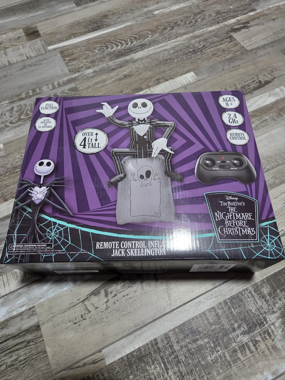 New Inflatable Jack Skellington Remote Control Decoration - Black, White, Gray